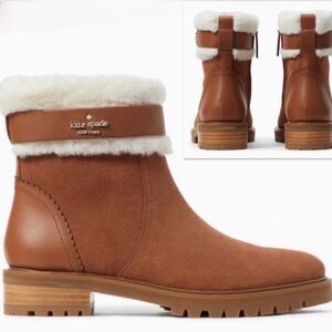NWOB ♠️kate spade Bailee Winter Lug Sole Booties Lamb Suede Leather Faux Fur